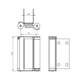 schéma charnière en inox avec équerre pour porte va-et-vient 