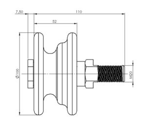 schéma dimensions galet de fermeture de porte LEICHLE