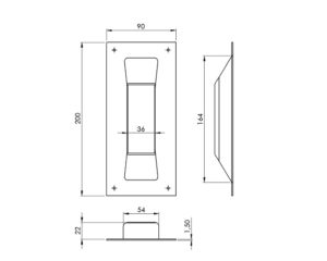 schéma poignée cuvette en inox pour porte coulissante