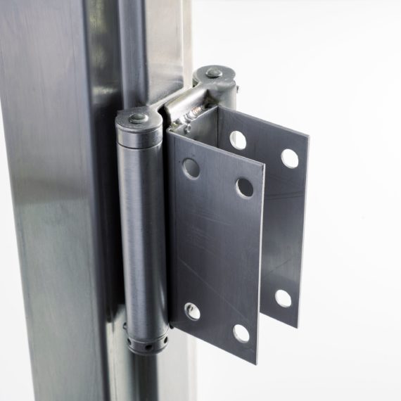 charnière en inox avec équerre pour porte va-et-vient