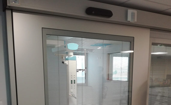 watertight sliding door with window and blind