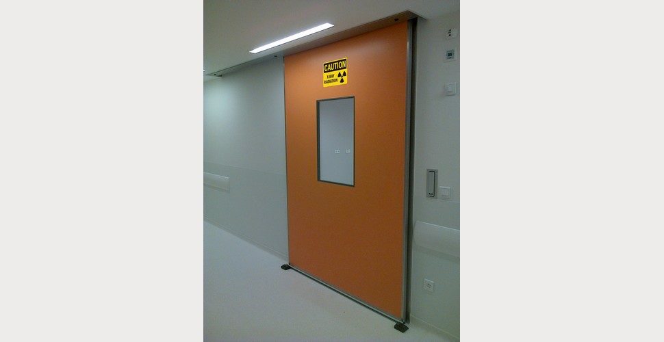 X-ray sliding door in a scanner room in a hospital